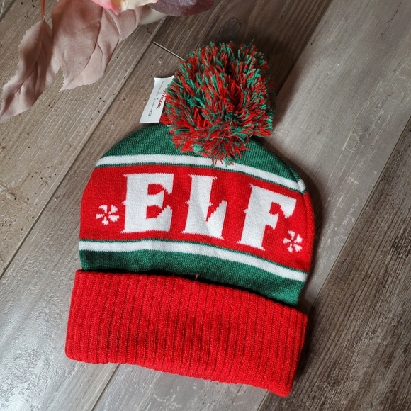 NWT Elf The Movie Embroidered OMG SANTA Red and Green Beanie Hat OSFM Adult Size - Picture 9 of 11